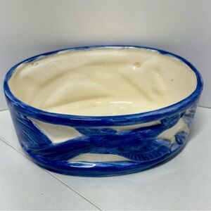 Vintage Hand Painted Blue and Cream Ceramic Dish